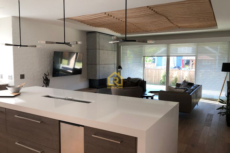 kitchen construction island installation open layout